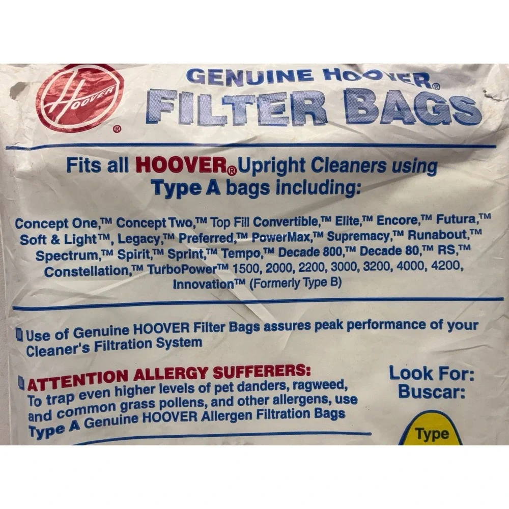 Genuine Hoover Type A Filter Bags 4010001A OEM Vacuum Bags 3 Pack Made USA NOS